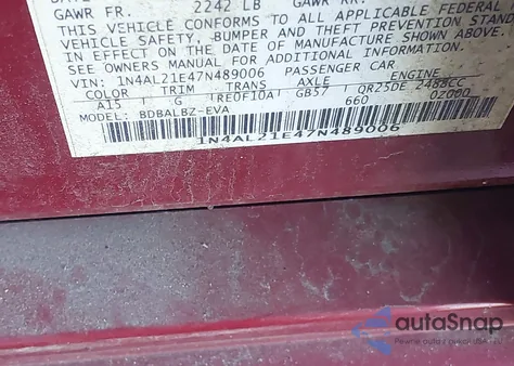 2007 Nissan Altima 2.5 S из США, поврежденный, VIN 1N4AL21E47N489006